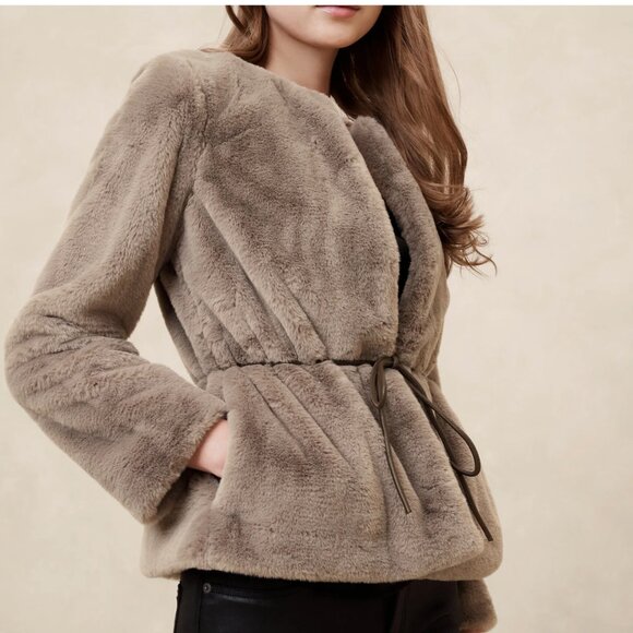 New: Banana Republic Faux Fur Tie Jacket Size Small Color Sable